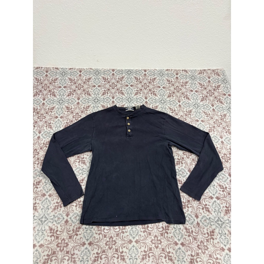 Gap Mens Long Sleeve Henley Shirt Navy Blue 100% Cotton Small